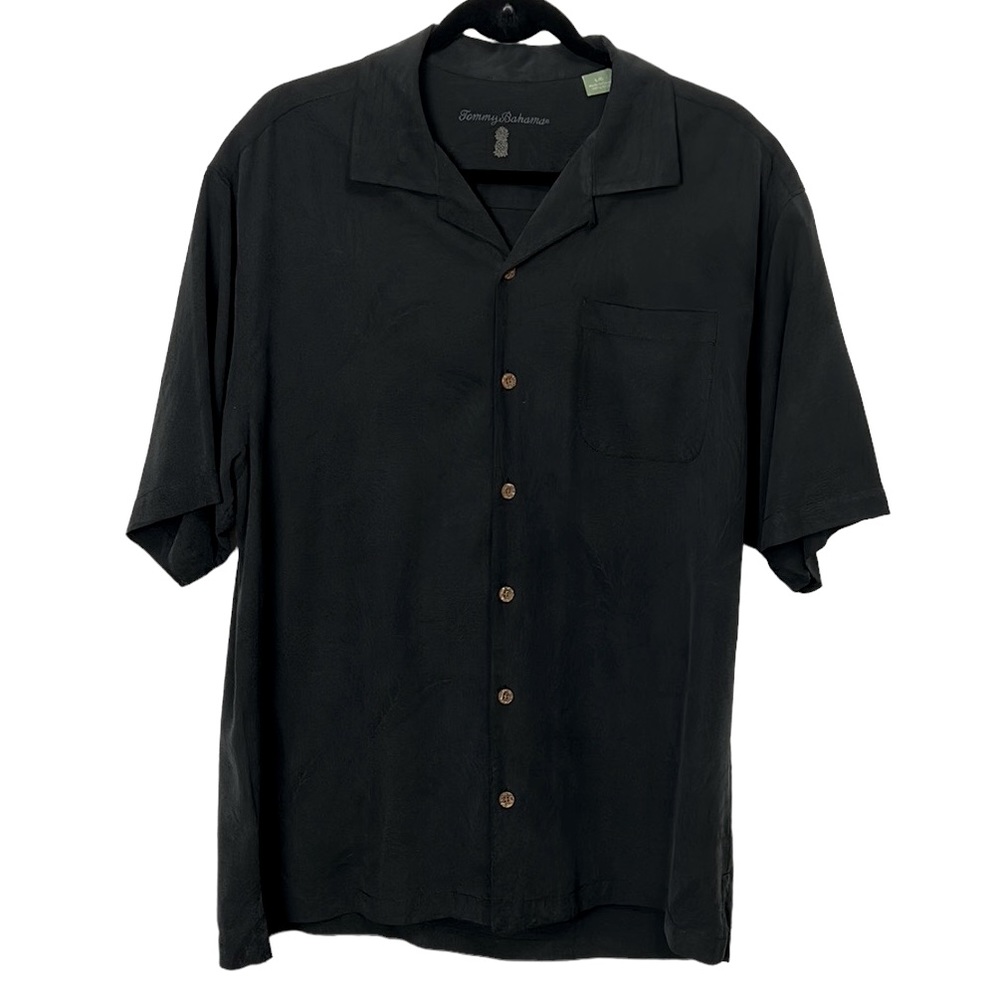 Tommy Bahama Black 100% silk button down Tropic Isles Silk Camp Shirt Large